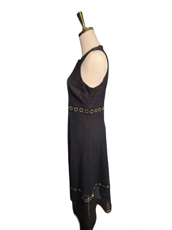 Gianni Bini Black Eyelet Midi Dress with Gold Grommet Detail Size 6 - Picture 5 of 7